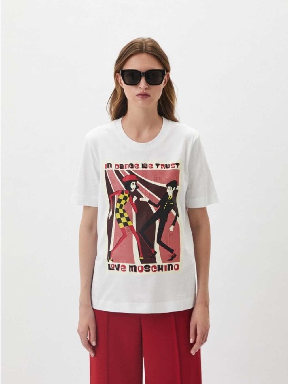 Moschino Graphic Tee 100% cotton Sz 2 “in dance we trust” LOVE MOSCHINO